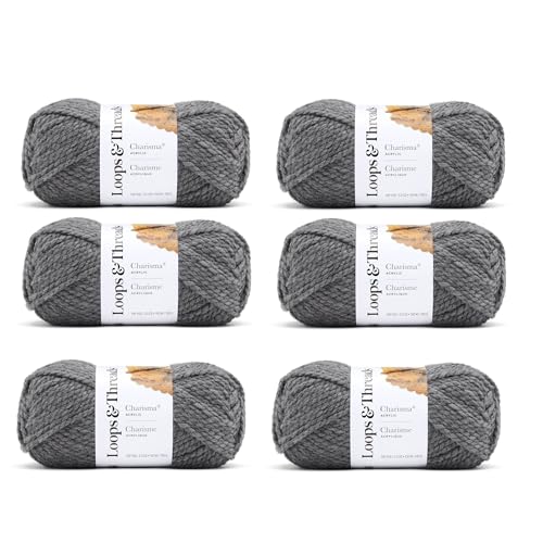 Loops & Threads Charisma Yarn - Multicolor Yarn for Knitting, Crochet, Weaving, Arts & Crafts - Charcoal, Bulk 6 Pack - color: Charcoal