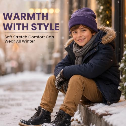 Yacht & Smith Wholesale Beanie and Glove Winter Bulk Kit, Kids Adults Bulk Sets, Homeless Donation Shelters - color: 12 Pack Kids Dark Beanies