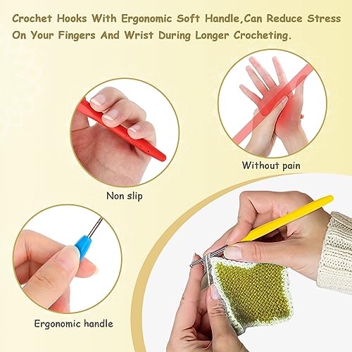 Katech 4pcs Small Sizes Crochet Hooks, 1.0mm, 1.25mm, 1.5mm, 1.75mm Lace Crochet Hook Ergonomic Handle, Smooth Crochet Needles for Dreadlocks Hair, Fine Work, Lace Knitting (Color is Random) | 1.0mm, 1.25mm, 1.5mm, 1.75mm Smooth Crochet Needles for Dreadl