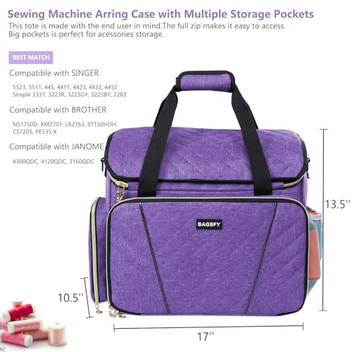 BAGSFY Large Sewing Machine Carrying Case, Sewing Machine Bag, Travel Tote Bag Compatible with Singer, Brother, Bernina & Standard Size Sewing Machines. - color: Purple Case, size: Ⅱ - Carrying Case