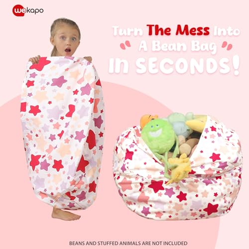 WEKAPO Stuffed Animal Storage Bean Bag Chair Cover for Kids | Stuffable Zipper Beanbag for Organizing Children Plush Toys Large Premium Cotton Canvas (Large Star, X-Large) - color: Large Star, size: X-Large