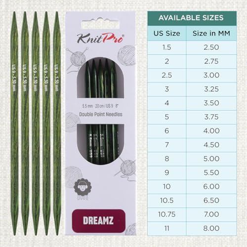 KnitPro Dreamz Double Pointed Needles 8" (20cm) | US Size 9 (5.5mm) - size: US 9 (5.50mm)