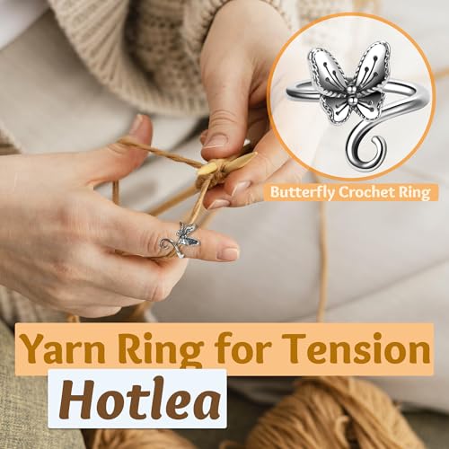 4 PCS Crochet Rings for Fingers Butterfly Flower Crown Bow Knot Sunflower Adjustable Yarn Tension Ring Knitting Accessories Crochet Gifts for Crocheters - color: Garden Romance Crochet Rings Set