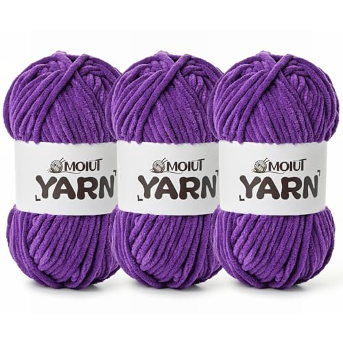 3 Pack Fluffy Chenille Yarn for Crocheting, Chunky Velvet Yarn for Crochet Amigurumi, Baby Yarn for Crocheting Soft Blanket, 262.4yds /10.5 oz Bulky Yarns for Crafts/Hats/Shoes/Socks (3 Lilac) - color: 3 Lilac