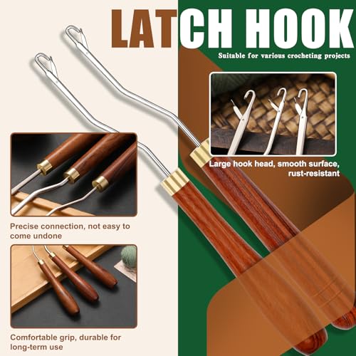 BALDCC 2PCS Latch Hook Tools, Wooden Bent Latch Hook for Hair, Rug Crochet | Crochet Needle for Hair Braiding, Crochet Hooks for Hair, Rug Hook, Knitting Tool for Rug Making and Art Crafts - color: Type 1 and Type 2, size: 2 PCS Bent Latch Hook