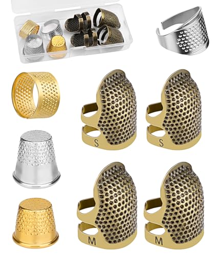 ZMAAGG Thimbles for Hand Sewing, 8 PCS Sewing Thimble, Metal Thimble | Thimbles for Hand Embroidery, Thimbles for Hand Quilting, Leather Thimble for Sewing, Embroidery - size: Basic Version