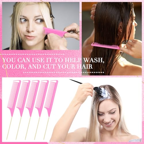 Patelai 30 Pcs Rat Tail Steel Combs Fine Tooth Bulk,Pink and Gold | Long Steel Pin Pintail Bulk for Salon Hair Stylists ,Hair Teasing Fine Tooth Comb for Women,Teasing Detangling Tools - color: Pink and Gold