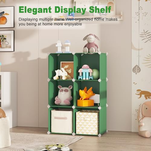 C&AHOME 6-Cube Storage Organizer Cube Shelf Closet Storage Bookcase, Green | Stackable Cubby Storage, Bookshelf, Portable Plastic Storage Closet Organizer, DIY Modular Shelving Units for Home, Wardrobe - color: Green
