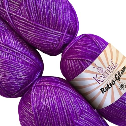 Retro-Glam DK Metallic Yarn, 4-Pack (1280Yds/400G), Royal Purple | 3 DK Weight Sparkle Yarn for Crocheting with Free Patterns - Acrylic Blend Soft Glitter Yarn for Knitting - color: Royal Purple