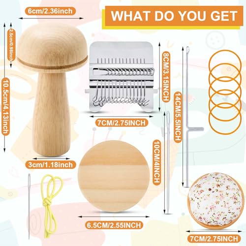 Jexine Mini Darning Mushroom for Socks 14 Hooks Small Speedweve Style Weaving Darning Loom with 9 Pcs Large Eye Needles 50 Colors Thread for Handcraft DIY Weaving Repair Tool - color: Silver, size: 14 Hooks, style: Mushroom