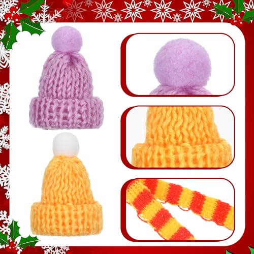 Bencailor 48 Pcs Mini Knit Hats Scarves Set for Christmas DIY, Cute Color | Included Tiny Hats and Scarves, Pom Pom Knit Style, Bright Assorted Colors, Snowman Crafts, Doll Decor Ornaments Set - color: Cute Color