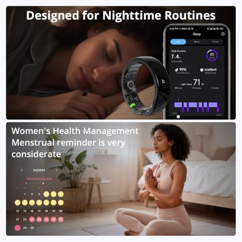 Smart Ring for Women, Health Tracker & 5ATM, COLMI R02. (Black Ceramic, 7#) | No Subscription Fee & Skin Temperature, Heart Rate, Blood Oxygen, Sleep Health Monitoring, Sports Tracking, Menstrual Cycle. - color: Black Ceramic, size: 7#