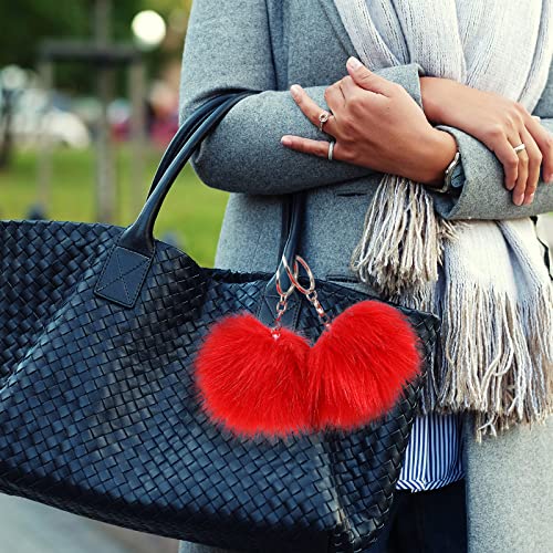 Tatuo 16 Pcs Faux Fur Pom Poms for Hat 4 Inches Large Fluffy Pom Balls for Craft Knitting Beanie Shoe Scarf Bag Pompom Valentine Keychain Charm Winter DIY Accessory (Red) - color: Red