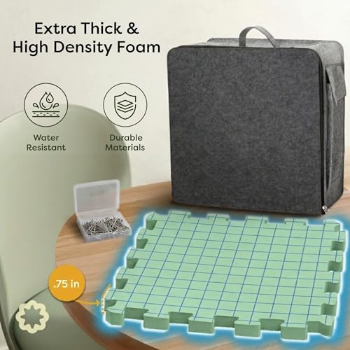 Unordinary Granny® Crochet Blocking Set-9Pc Extra Thick 12x12 Interlocking EVA Foam Mats with Grid, 150 T-Pins, Felt Storage Bag and Cotton Pouch, Sage Green - color: Sage Green