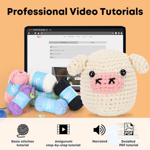 Crochet Kit for Beginners Adults - Pig and Cow Starters Crochet Kit, Beginners Crocheting Kitting for Adults Teen, DIY Craft Gifts with Crochets Yarns, Hook, Step-by-Step Video, Instruction - color: Pig and Highland Cow