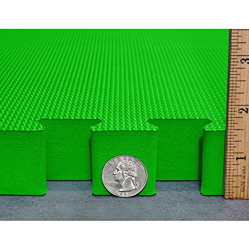 Meister X-Thick 1.5" Interlocking EVA Foam Mats - GN - 25 Tiles (100 Sqft) | Extra-thick 2X cushioning w/ anti-slip grip. 2' x 2' puzzle mats for wrestling, MMA, gymnastics, home gyms and play areas - color: Green, size: 25 Tiles (100 Sqft)