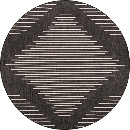 Unique Loom Outdoor Modern Collection Area Rug - Tambor (10' 8" Round, Charcoal Gray/ Ivory) - color: Charcoal Gray/Ivory, size: 10'8" (Round)