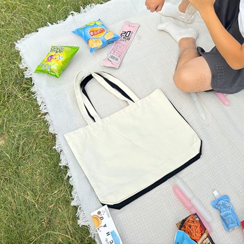 Koolmox Canvas Tote Bags, 6PCS 17x14x3.9'' Heavy Duty Canvas Bags with Reforce Handles and Widened Bottom, Reusable Washable Tote Bag Bulk Blank to DIY Art Crafts Print Women Grocery Teacher - style: Beige_open_17x14x3.9''