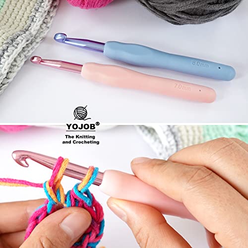 YOJOB 2-Pack Size 7.0mm, L / 8.0mm Crochet Hooks, Ergonomic Crochet Hook | Super Smooth Knitting Needles with Soft Rubber for Beginner and Advanced (7.0mm, 8.0mm) - size: 7mm, 8mm