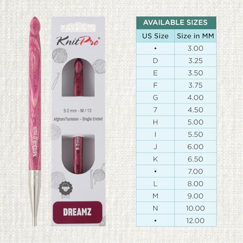 KnitPro Dreamz Afghan/Tunisian Crochet Hook | US Size M (9mm) - size: M (9.00 mm)