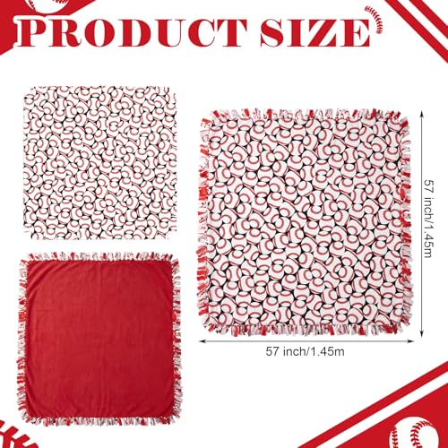 Chumia 2 Pcs/1 Set Baseball Tie Blankets Craft Kit 57 x 57 Inch Baseball DIY No Sew Fleece Blanket Red and White Sports Ball No Sew Fabric Tie Knot Throw Craft Gift Soft for Baseballs Fan Couch Sofa - style: Baseball