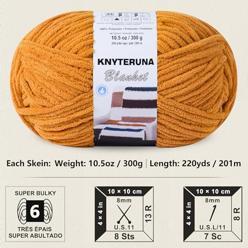 #6 Super Bulky Blanket Yarn for Crocheting - 4 Skeins(Each 10.5oz/300g, 220yds/201m), Chunky Chenille Thick Plush Big Soft Yarn for Crocheting Knitting Blankets, Mustard Yellow - color: Mustard Yellow
