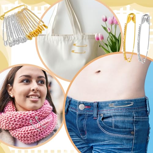 Rhinestone Safety Pins, 20 Pieces Fancy Safety Pin Large, Decorative Brooch Pin for Clothing, DIY Accessories for Clothes Sweater Shawl Collar Dress Cardigan Shirt Jeans (Gold, Sliver)