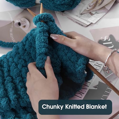 Hombys Indigo Chunky Chenille Yarn for Hand Knitting & Crocheting - Super Bulky Big Yarn for Chunky Blanket - color: Indigo