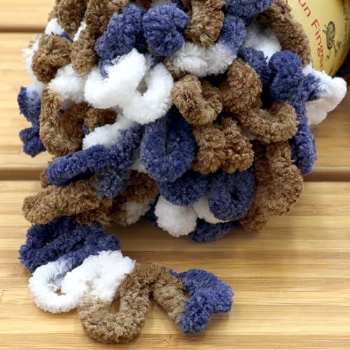 JubileeYarn Fun Finger Loops Yarn - 100g/Skein Jumbo Polyester Team Spirit - Gold Navy White - 1 Skein - color: 029 Gold Navy White, size: 1 Skein