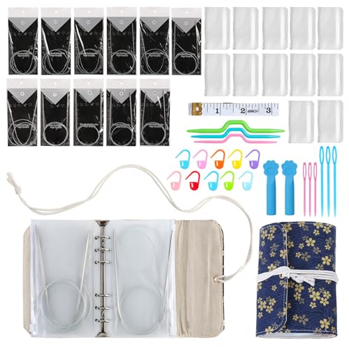Knitting Needle Case, needle storage case with Detachable 6 Hole PVC Binder Pocket for Knittings Yarn Craft Tool Storage knitting needles organizer - color: Warbler butterfly