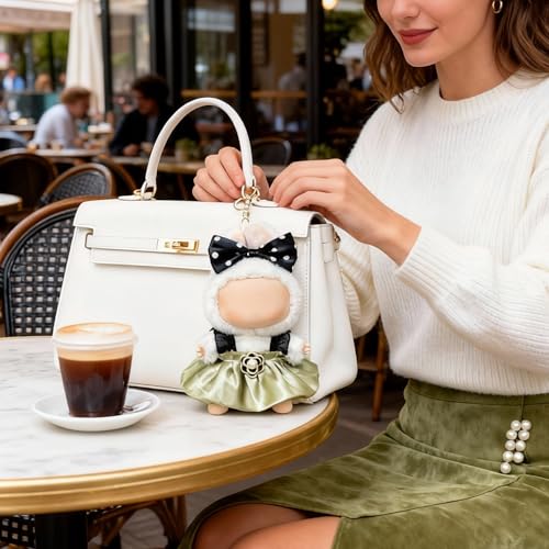 Doll Clothes for Labubu 15cm/17cm Dolls,Outfit for Labubu,Dress and Hairpin Set for Labubu Dolls Cute Stylish Dress Up Set(NO Doll) - color: Olive Green