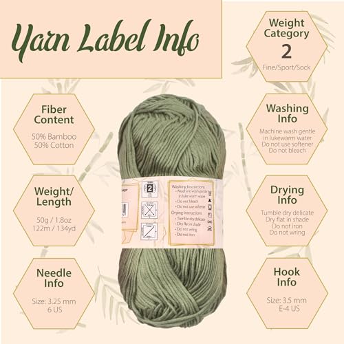 JubileeYarn Bamboo Cotton Sport Yarn - 50g/Skein - Shades of Earth - 4 Skeins - color: Shades of Earth, size: 4 Skeins