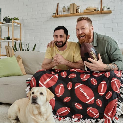 Chumia 2 Pcs/1 Set Football Tie Blankets Craft Kit 57 x 57 Inch | Football DIY No Sew Fleece Blanket, Brown Black Sports Ball No Sew Fabric Tie Knot Throw Gift for Sports Fans Game Day Favor - style: Football Sports Ball