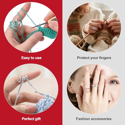 KlayXira 3Pack Adjustable Metal Crochet Tension Ring, Yarn Tensioner for Crocheting and Knitting, Finger Yarn Guide Ring