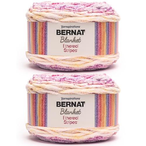 Bernat Blanket Ethereal Stripes Soft Yarn for Crocheting, Bouquet 2-Pack | #6 Super Bulky Yarn, 100% Polyester, Self-Striping Blanket Yarn for Crochet, Knitting & Crafts, 220yds, 300g/10.5oz per skein - color: Bouquet