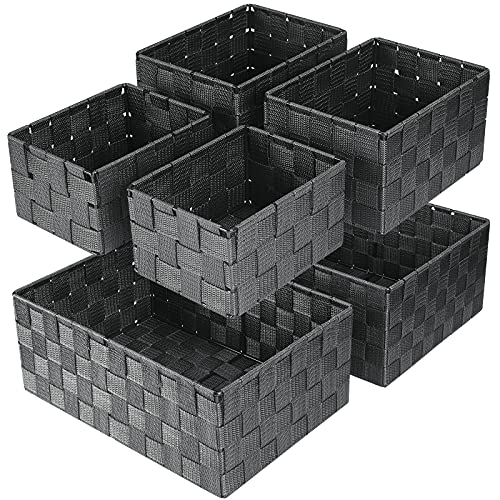 Storage Baskets: 6 Pack Stackable Woven Storage Bins, Grey | Decorative Woven Baskets for Organizing with Built-In Handles for Shelves, Closets, Cabinets and Cubbies, Gift Small Basket - color: Grey, size: 6 pack