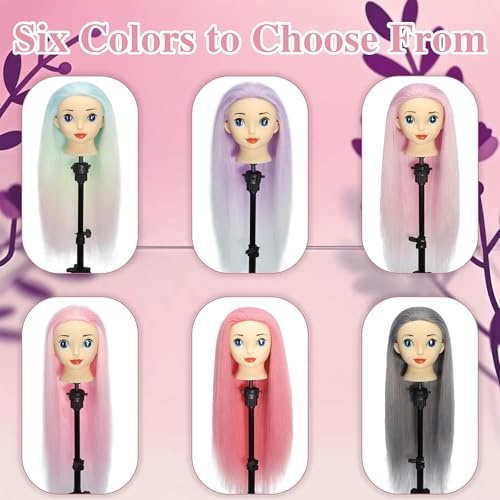 Mannequin Head with Hair 24" Cosmetology Manikin Doll Head for Styling Hairdresser Practice Braiding Training Head Practice Cosmetology with Free Clamp Holder Cute Face Big Eyes (Light Pink) - color: Light Pink