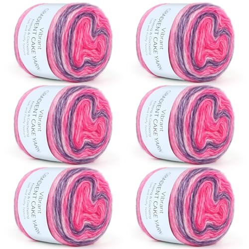 Aeelike Cake Yarn for Crocheting, Soft Ombre Crochet Yarn, Lotus Purple | 6 PCS #3 Light weight 100g(3.52oz) 245m( 267yards), 60% Cotton Blend Gradient Yarn for Blanket Scarves DIY Crafts, Ideal Gift - color: Lotus Purple Gradient, size: 6 pcs