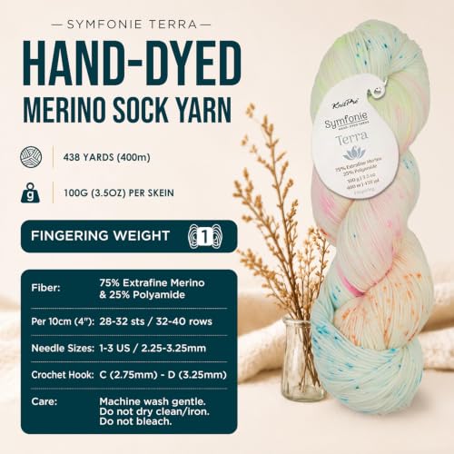 KnitPro Symfonie Fingering Weight Merino Wool Yarn 100g, Neon Confetti | 75% Extrafine Merino & 25% Polyamide, 438yds, OEKO-TEX Certified, Superwash, Colorfast, #1 Yarn Skein for Knitting & Crochet - color: Neon Confetti