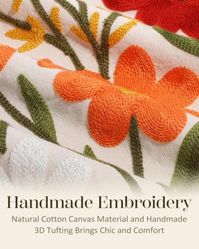 Embroidered Throw Pillow Cover 18x18 Inch, Flower Cluster | Decorative Pillow Cover, Floral Farmhouse Cushion Case with Hidden Zipper, Home Decor for Couch, Sofa, Living Room, Bedroom - color: Flower Cluster, size: 18" x 18" (Pack of 1)