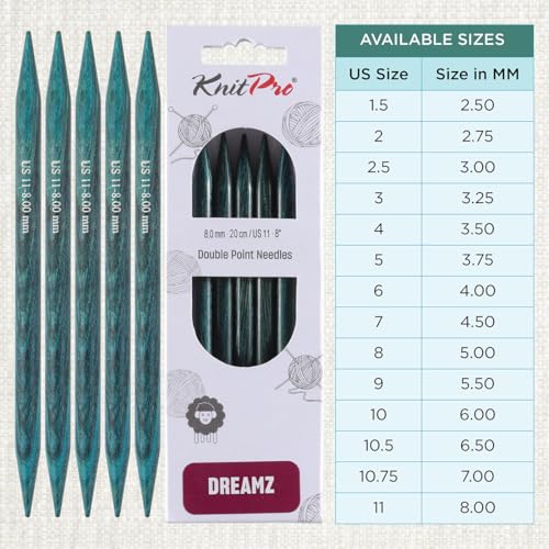 KnitPro Dreamz Double Pointed Needles 8" (20cm) | US Size 11 (8mm) - size: US 11 (8mm)