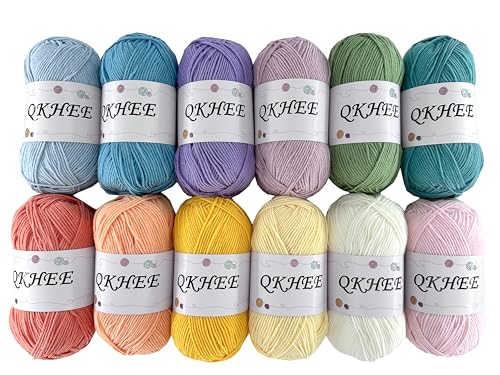 Yarn for Crocheting and Knitting 12 * 1.76 Oz (50G) /195yd, Fine/Fingering Weight (1), 60% Cotton 40% Acrylic Soft Yarn kit for Making Granny Squares and amigurumi (Spring) - color: sping