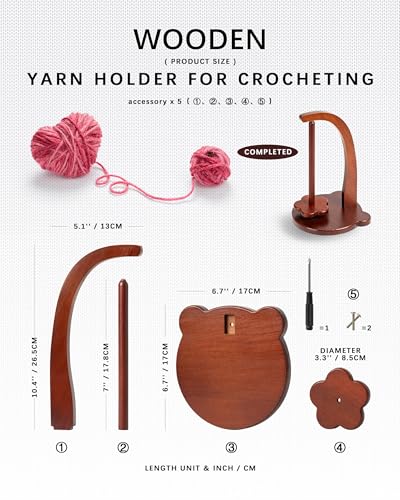 Hefild Magnetic Yarn Holder for Crocheting with Bear Shape– 360° Spinning Spindle for Tangle-Free Yarn Ball Holder Spinner, Solid Wood Construction, Ideal for Knitting & Crochet Projects