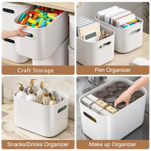 ORGIDOL 8 Pack White Storage Bins with Lids Stackable Storage Container for Organizing, Storage Boxes with Handle for Shelves, Cute Storage Bin for Craft, Snacks, 9.85x6.9x5.7 inch - color: White, size: 8 Pack