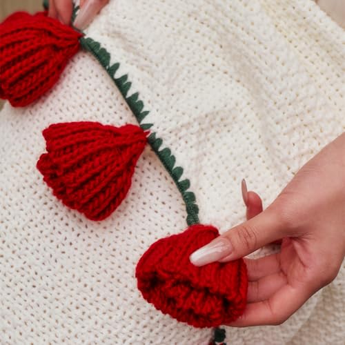 vctops Flower Bouquet Knitted Throw Blanket, Cute Roses Bouquets Handmade Crochet Round Blankets, Red Roses Soft Small Throws Gifts for Girls, Women, Wife (Red,Diameter 43") - color: Red, size: Kids,Diameter 43"