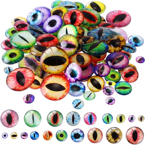 Kenning 300 Pcs 9Sizes Glass Dragon Eyes, Flatback Glass Cabochon | Snake Frog Eyes, for Crafts, Doll, DIY, Jewelry Making, Sculpture, Fantasy Models Projects (6/8/10/12/15/18/20/25/30mm)