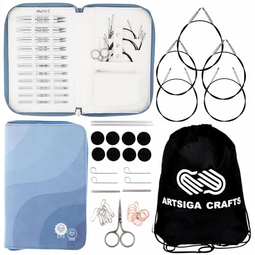 KnitPro Nova Regal 5-Inch Interchangeable Circular Knitting Needle Set | US 2.5, 3, 4, 5, 6, 7, 8, 9, 10, 10.5, 11 Incl. 5 Memory-Free Cables, 2 Connectors & More, Fabric Case, Project Bag