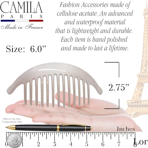 Camila Paris CP3016 French Hair Side Combs, Beige Pearl Interlocking Combs French Twist Hair Combs, Strong Hold Hair Clips for Women Bun Chignon Up-Do, Styling Girls Hair Accessories, Made in France - color: Beige Pearl