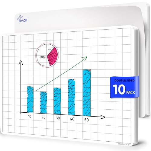 SCRIBBLEDO Large Grid Dry Erase Sheets 11”x14” Math Practice Small White Board Sheets Math Manipulatives Quad Graph Whiteboard Sheets Math Supplies Homeschool Teacher Students Classroom Pack of 10 - color: Extra Large Grids