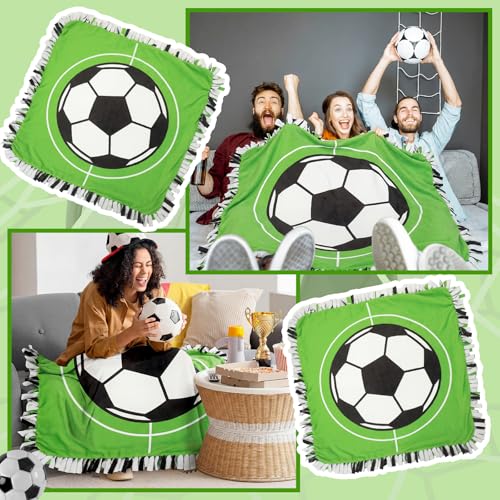 Chumia 2 Pcs/1 Set Soccer Tie Blanket Kit No Sew Fleece Blanket Kit | 57 x 57'' DIY Soccer Ball Throw Blanket with Pre Cut Black White Football Soft Blanket Gifts for Player Team Party Supplies - style: Soccer Black and White